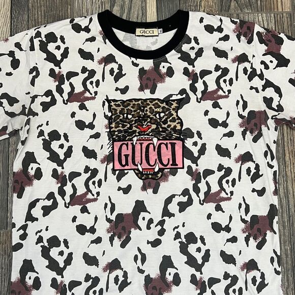 🔥🔥 GUCCI BRAND “REP” Designer Leopard Embroidered T-Shirt XL - EUC - Picture 4 of 8